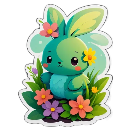 A rabbit is sitting in a field of flowers.