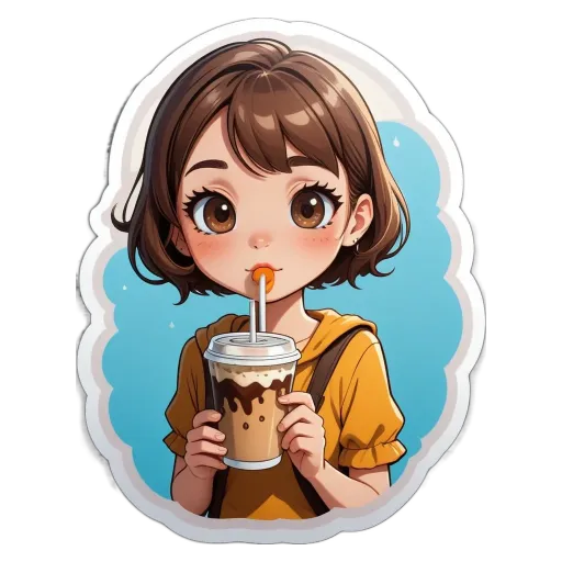 A cartoon girl drinking from a cup.