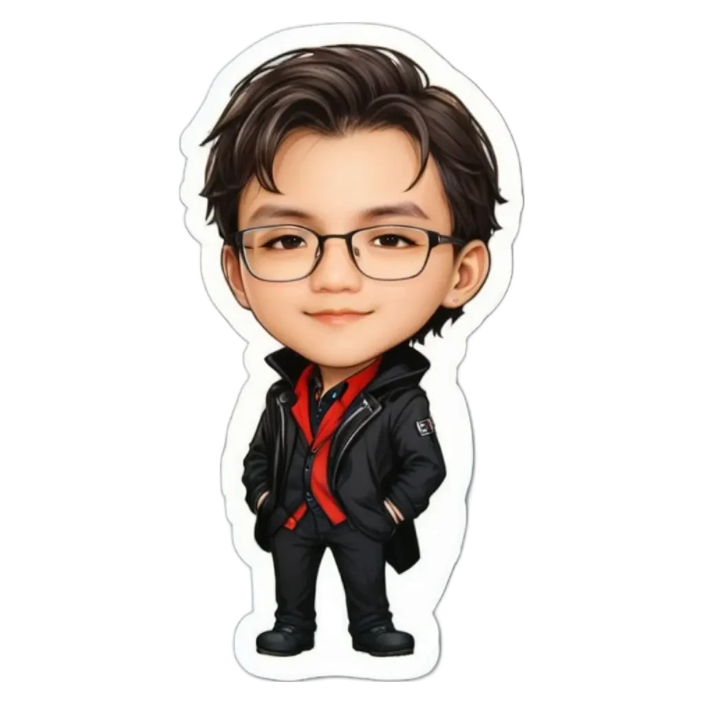 A boy wearing glasses and a suit with a red tie.