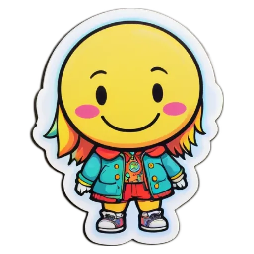 A girl sticker is smiling with rainbow colored hair.