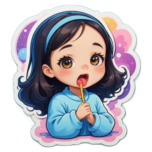 A girl with a toothbrush in her mouth.