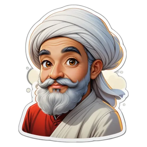 An old man with a white beard and a red and white jacket.