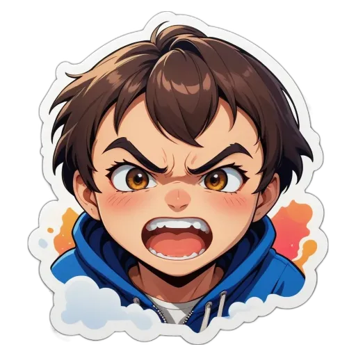 A boy with a sticker on his face that is yelling.