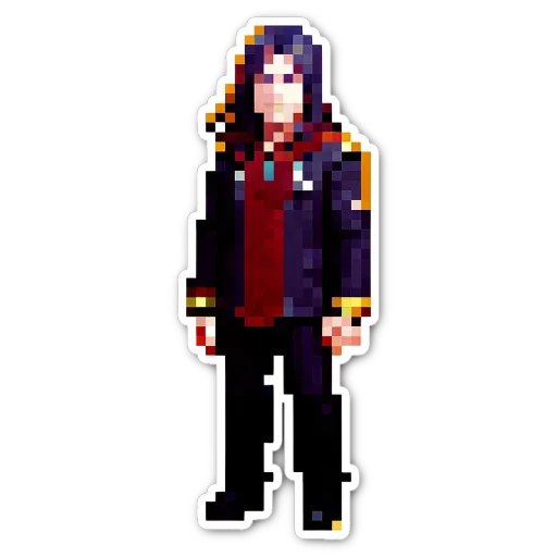 A man in a uniform is shown with red and black colors.