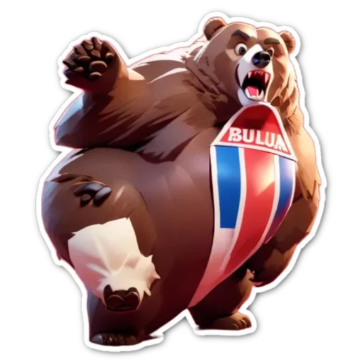 A sticker of a fat bear holding an envelope with the name Buluma.