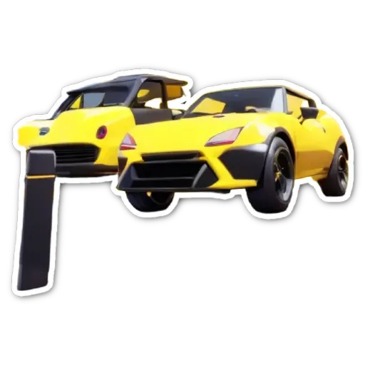 A black and yellow car with a white background.