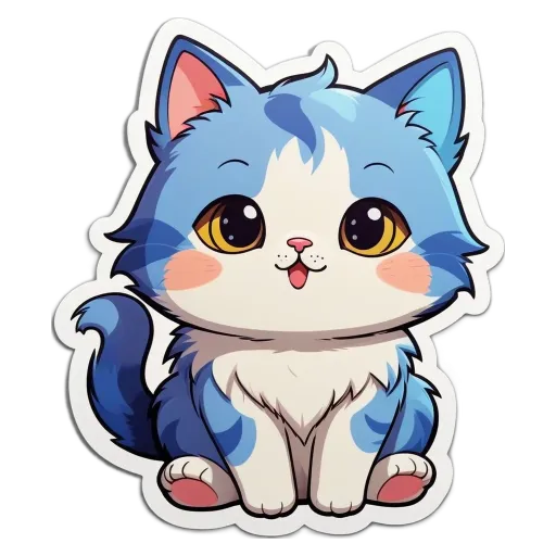 A blue and white cat with a black nose is sitting on a black background.