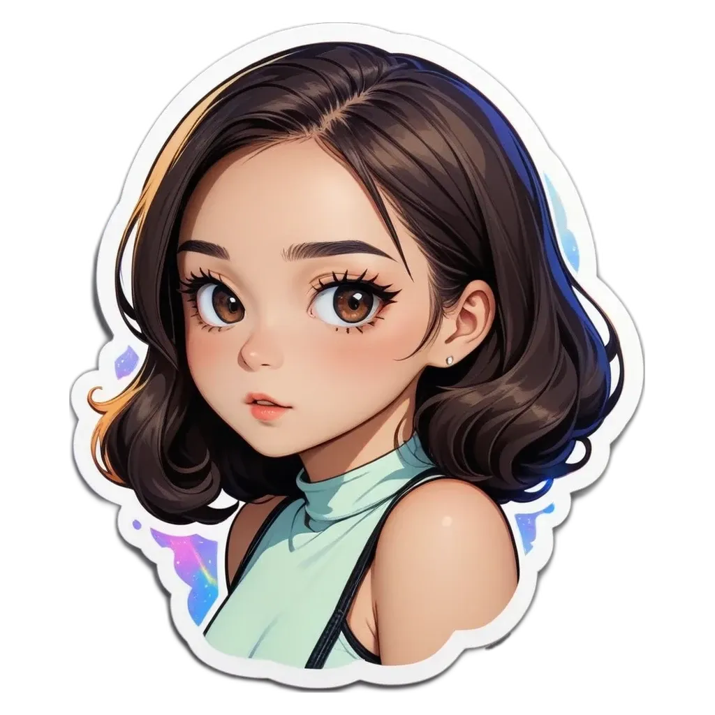 A sticker of a girl with long hair.