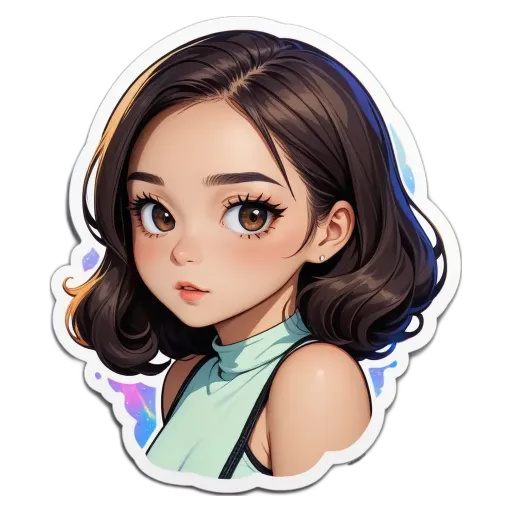 A sticker of a girl with long hair.