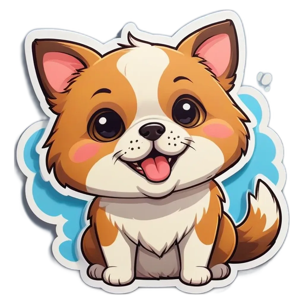 A cartoon dog with a black nose and a pink tongue.