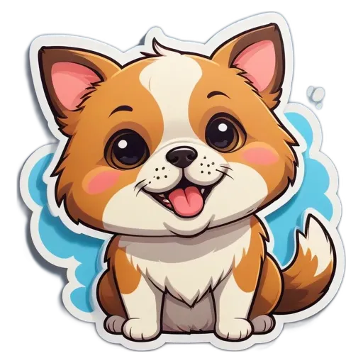 A cartoon dog with a black nose and a pink tongue.