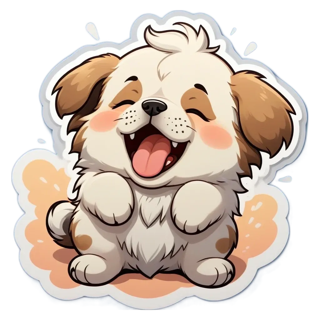 A cartoon dog with a big smile and open mouth.