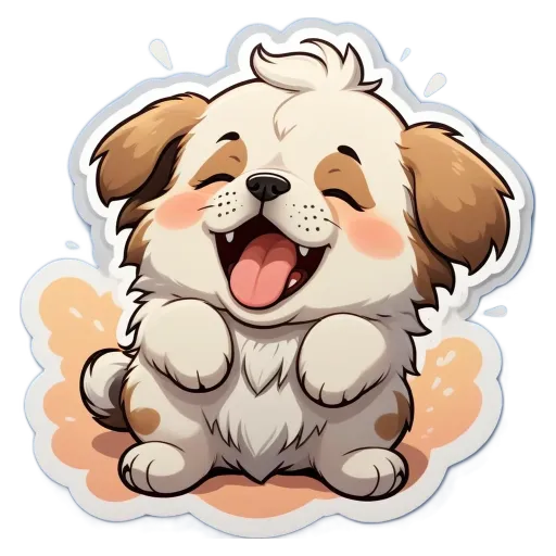 A cartoon dog with a big smile and open mouth.