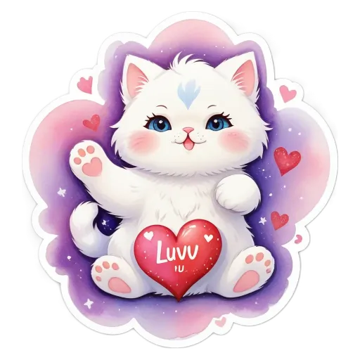 A cat holding a heart is on a valentine's day sticker.