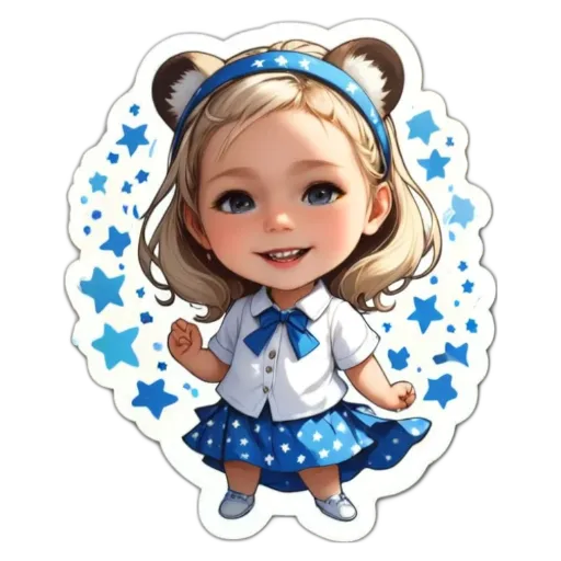 A cartoon girl with blue stars on her shirt.