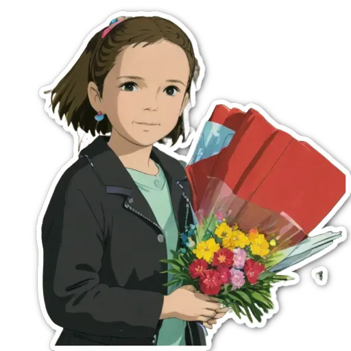 A girl holding a bouquet of flowers.