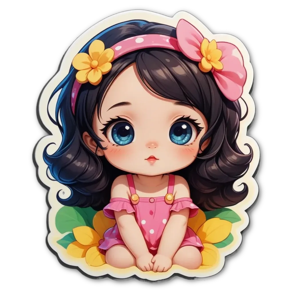 A girl with a bow on her head is sitting on the ground.