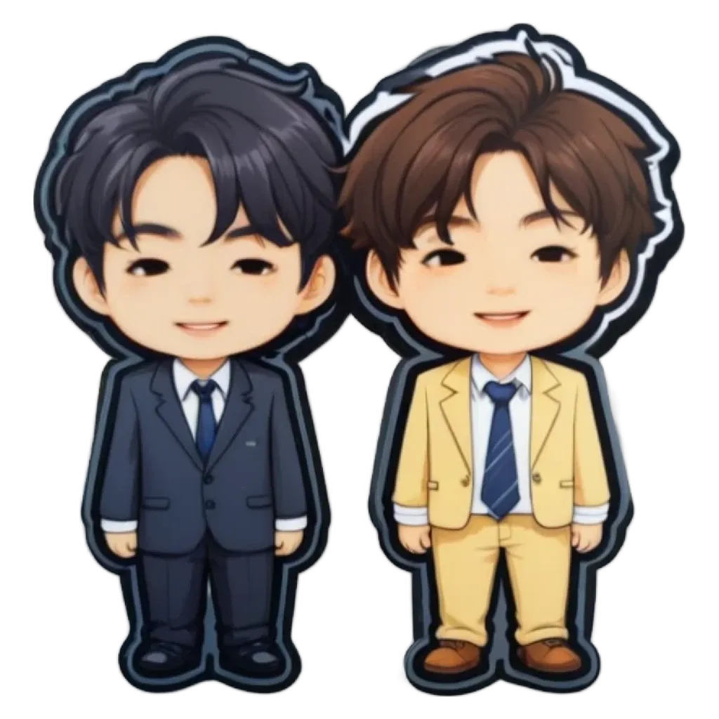 A boy in a suit and tie standing next to another boy in a suit and tie.