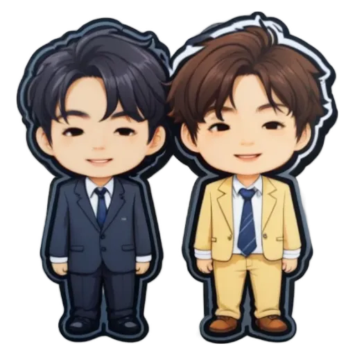 A boy in a suit and tie standing next to another boy in a suit and tie.