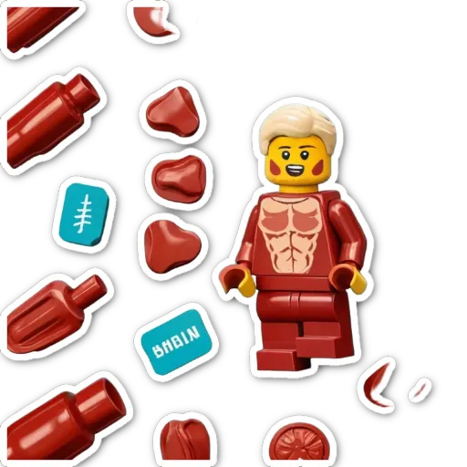 A lego figure with a tag on it that says bibin.