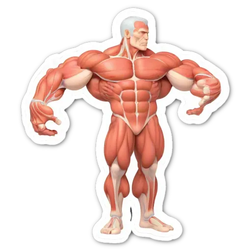 A sticker of a muscle man with his arms wide open.