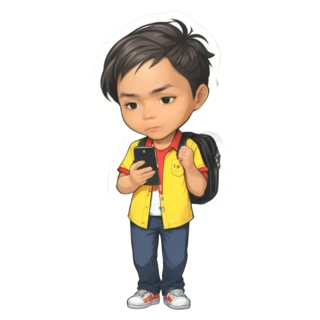 A boy looking at his phone.