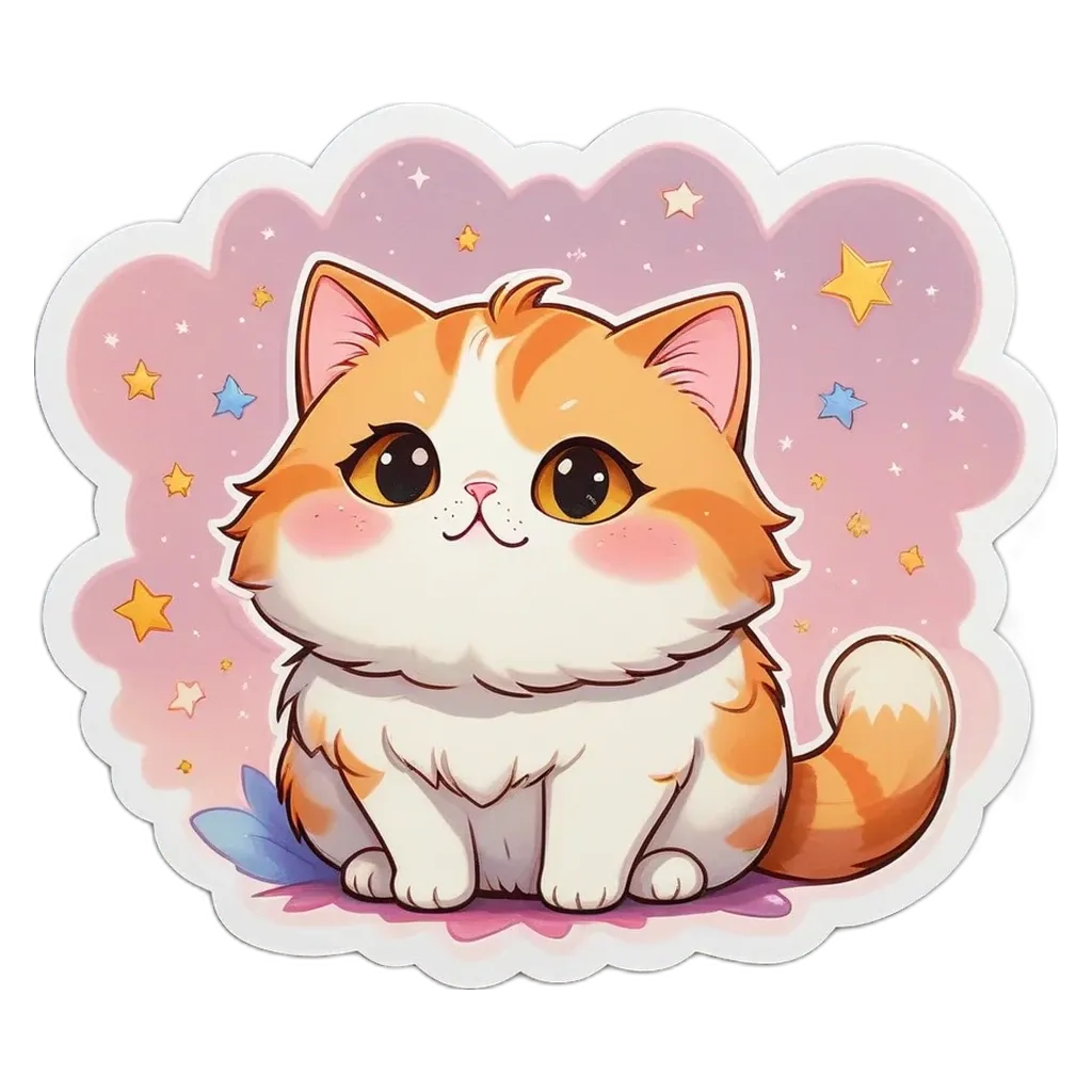 A cat sticker in the shape of a real cat sitting on a pink background.