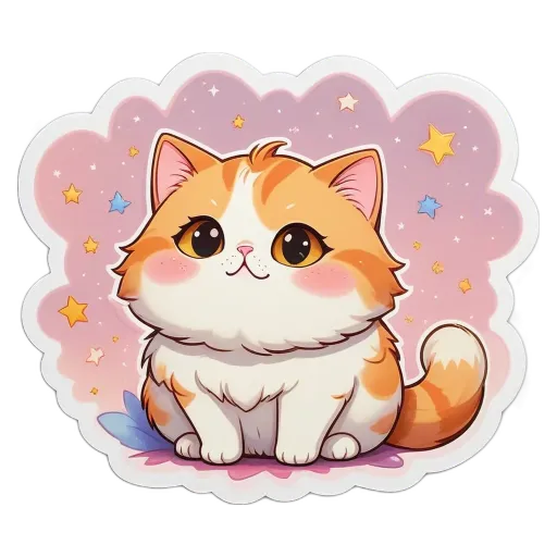 A cat sticker in the shape of a real cat sitting on a pink background.