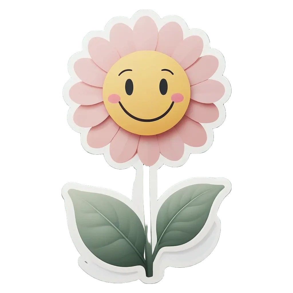 A sticker of a flower with a smiley face on it.