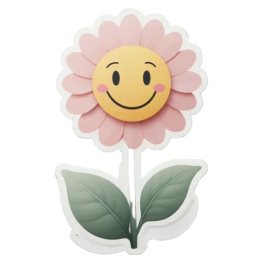 A sticker of a flower with a smiley face on it.