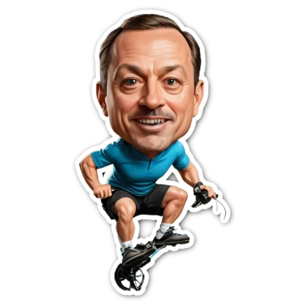 A drawing of a man that looks like he is biking.