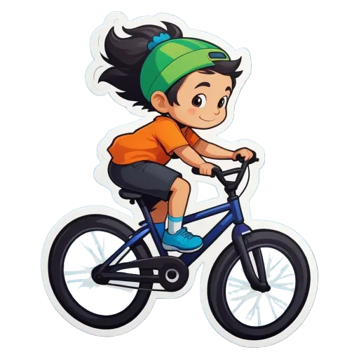 A girl riding a bike in a orange shirt.