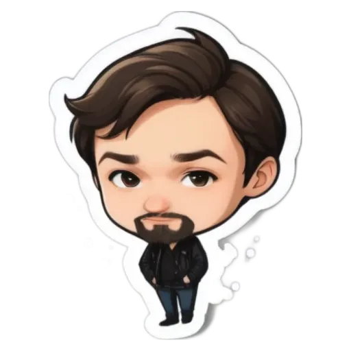 A boy that has a beard and is wearing black clothes.