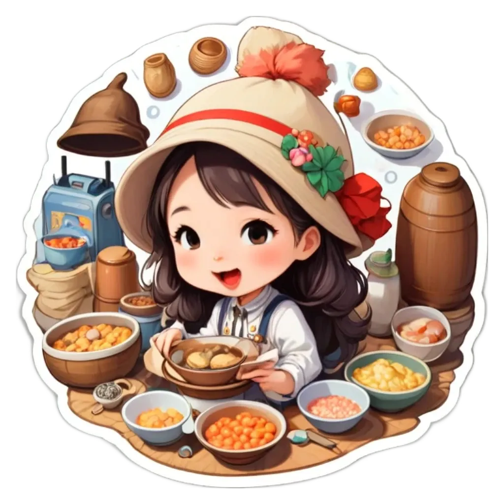 A girl wearing a white hat is sitting at a table eating.