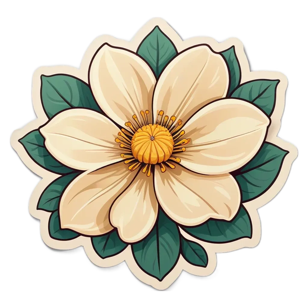 A flower with green leaves drawn on it.