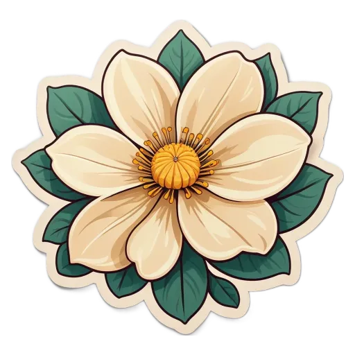 A flower with green leaves drawn on it.