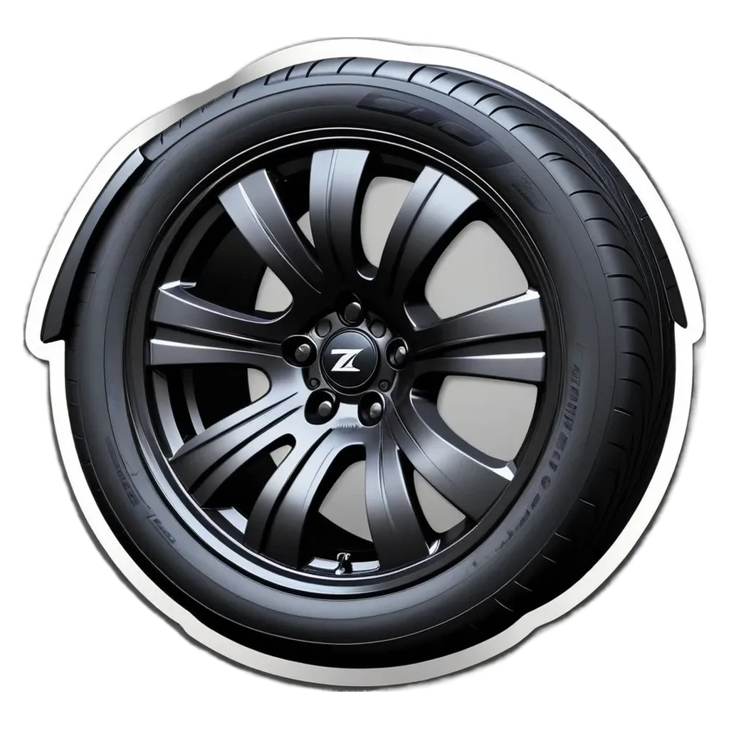 A tire on a black rim is cut out from a white background.