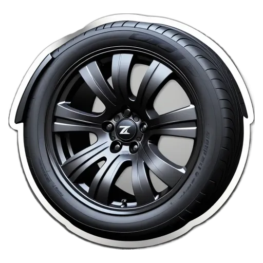 A tire on a black rim is cut out from a white background.