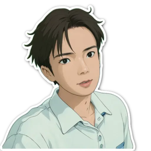 A boy with a white shirt and black hair.