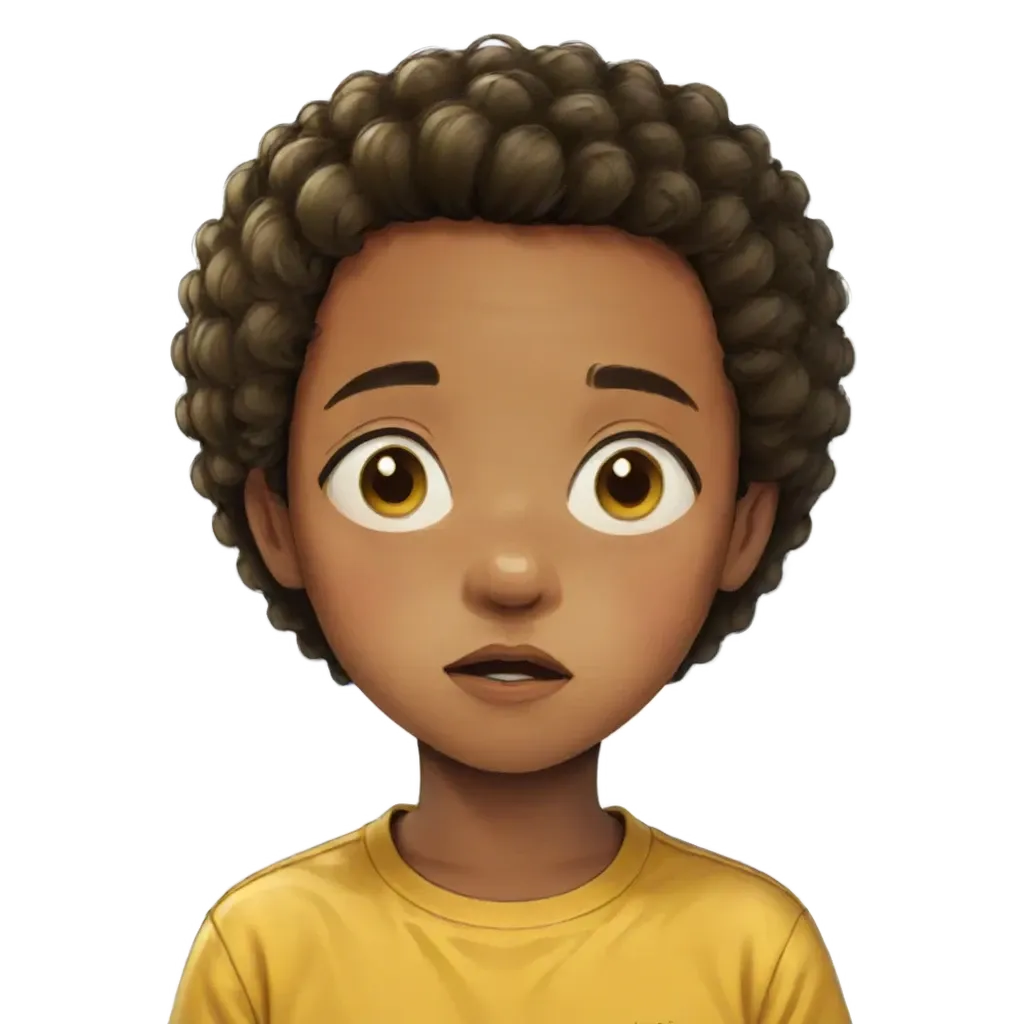 A boy looking at something with a shock of yellow hair.