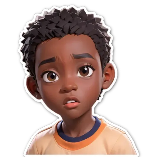 A black and brown child with a frown on his face.