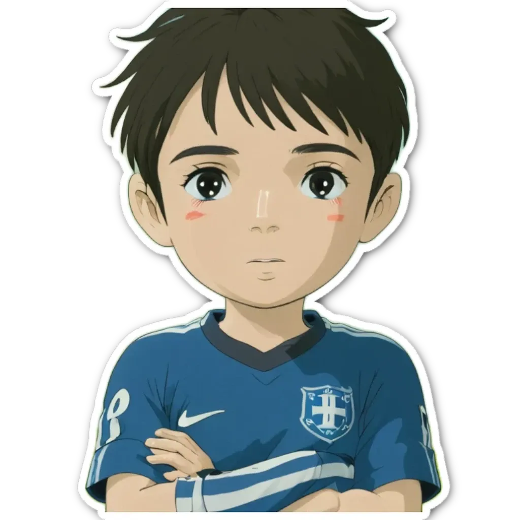 A boy wearing a blue Nike jersey.