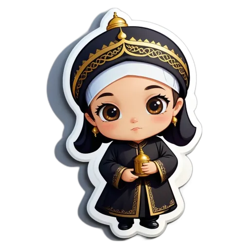 A girl is wearing a black and gold costume.