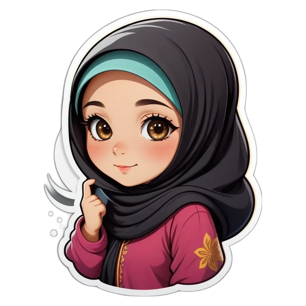 A cartoon picture of a girl wearing a head scarf.