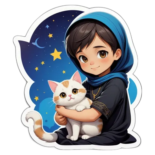 A cartoon image of a boy holding a cat.