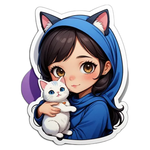 A cartoon image of a girl holding a cat.