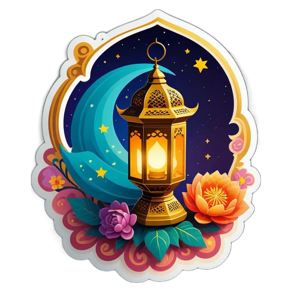 A lantern with flowers and stars around it.