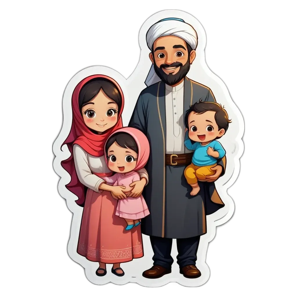 A family of four with a man, woman and children.