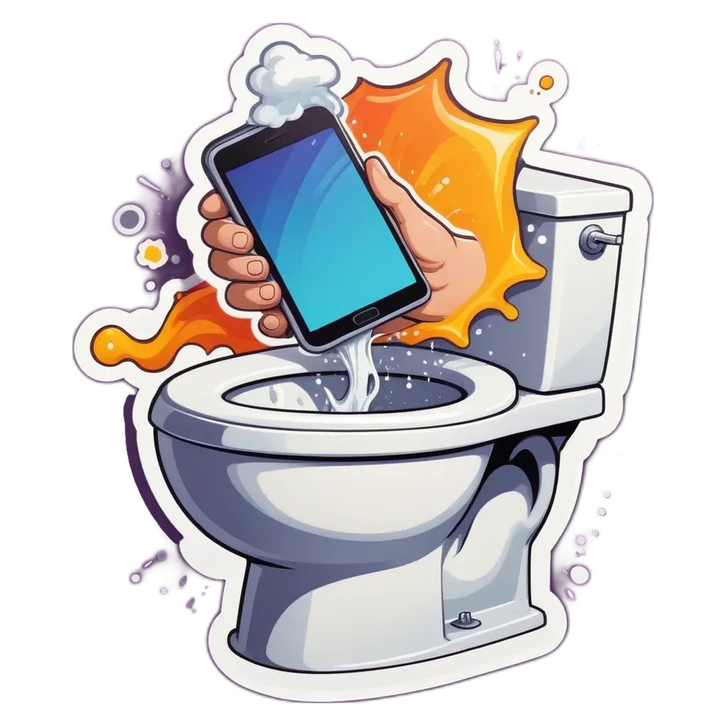 A hand holding a tablet which is in a toilet.