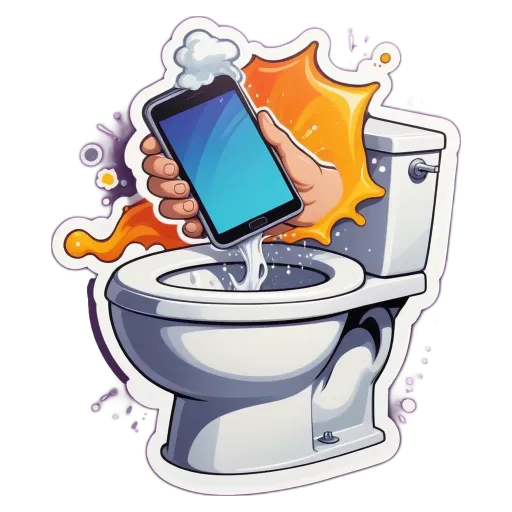 A hand holding a tablet which is in a toilet.